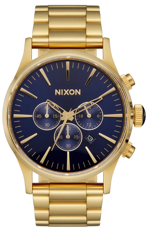 Nixon Sentry Chrono Blue Dial Gold Steel Strap Watch for Men - A386-1922