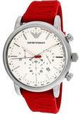 Emporio Armani AR11021 Luigi Chronograph Men's Watch – White Dial & Red Rubber Strap