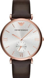 Emporio Armani AR9038 Classic Analog Men’s Watch – Silver Dial & Brown Leather Strap
