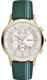 Emporio Armani AR11233 Renato Chronograph Men's Watch – Silver Dial with Green Leather Strap