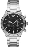 Emporio Armani AR11241 Mario Chronograph Men's Watch – Black Dial with Silver Steel Strap