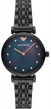 Emporio Armani AR11268 Gianni T-Bar Quartz Women's Watch – Black Mother of Pearl Dial with Black Steel Strap