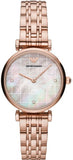 Emporio Armani AR11385 Gianni T-Bar Quartz Women's Watch – Mother of Pearl Dial with Rose Gold Steel Strap