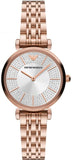 Emporio Armani AR11446 Gianni T-Bar Crystals Women's Watch – Silver Dial with Rose Gold Steel Strap