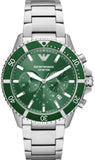 Emporio Armani AR11500 Diver Chronograph Men's Watch – Green Dial & Silver Steel Strap