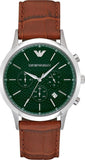 Emporio Armani AR2493 Renato Chronograph Men's Watch – Green Dial & Brown Leather Strap