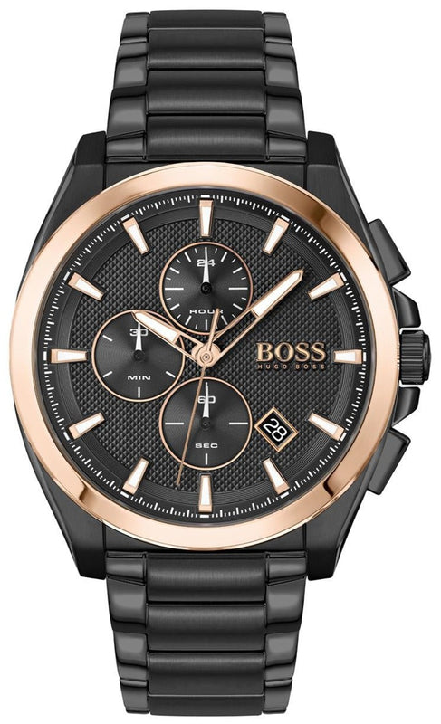 Hugo Boss Grandmaster Black Dial Black Steel Strap Watch for Men - 1513885