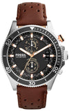 Fossil CH2944 Wakefield Men's Watch – Black Dial & Brown Leather Strap