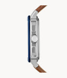 Fossil Inscription Multifunction Silver Dial Brown Leather Strap Watch for Men - BQ2658