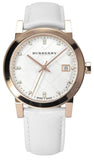 Burberry BU9130 The City Women's Watch – Diamond-Accented White Dial & White Leather Strap