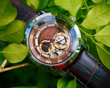 Bulova Classic Skeleton Automatic Brown Dial Brown Leather Strap Watch for Men - 96A120