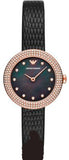 Emporio Armani AR11373 Aviator Women’s Watch – Crystals Mother of Pearl Black Dial & Black Silicone Strap
