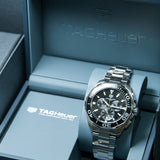 Tag Heuer Aquaracer Quartz Chronograph Black Dial Silver Steel Strap Watch for Men - CAY111A.BA0927