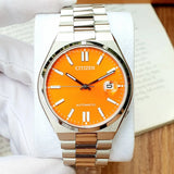 Citizen Tsuyosa NJ0151-88Z Men's Automatic Watch – Orange Dial with Silver Steel Strap