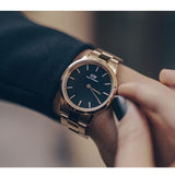 Daniel Wellington DW00100210 Iconic Link Women's Watch – Black Dial with Rose Gold Stainless Steel Bracelet