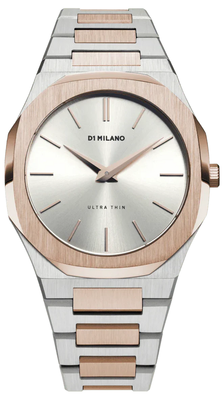 D1 Milano Ultra Thin Silver Dial Two Tone Strap Watch for Women - D1-UTBJ01