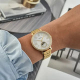 Fossil ES5167 Jacqueline Moonphase Women’s Watch – Mother of Pearl Dial with Gold Stainless Steel Strap