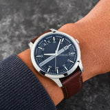 Armani Exchange Hampton AX2133 Men's Chronograph Watch – Blue Dial with Brown Leather Strap