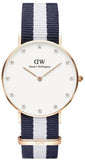 Daniel Wellington DW00100078 Classy Glasgow Women’s Watch – White Dial with Blue & White Nylon Strap
