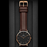 Daniel Wellington Classic St Mawes Black Dial Brown Leather Strap Watch For Men - DW00100124