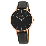 Daniel Wellington DW00100168 Petite Sheffield Women’s Watch – Black Dial with Black Leather Strap