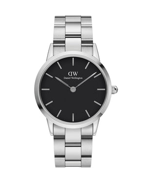 Daniel Wellington Iconic Link Black Dial Silver Steel Strap Watch for Women - DW00100204