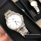 Daniel Wellington DW00100205 Iconic Link Women's Watch – White Dial with Silver Stainless Steel Strap