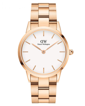 Daniel Wellington Iconic Link White Dial Rose Gold Steel Strap Watch For Women - DW00100209