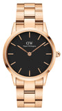Daniel Wellington DW00100210 Iconic Link Women's Watch – Black Dial with Rose Gold Stainless Steel Bracelet