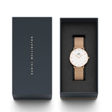 Daniel Wellington DW00100305 Petite Melrose Women's Watch – White Dial with Rose Gold Mesh Strap