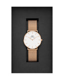 Daniel Wellington DW00100305 Petite Melrose Women's Watch – White Dial with Rose Gold Mesh Strap
