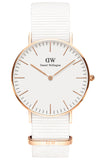 Daniel Wellington DW00100309 Classic Dover Women's Watch – White Dial with White Nylon Strap
