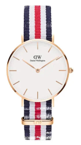 Daniel Wellington Petite Canterbury White Dial Three Tone Nylon Strap Watch For Women - DW00100357