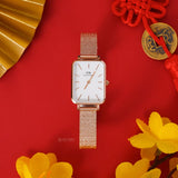 Daniel Wellington Quadro Melrose DW00100431 Women's Watch – White Dial with Gold Mesh Strap