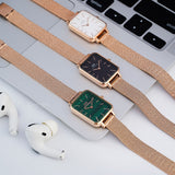 Daniel Wellington Quadro Melrose DW00100431 Women's Watch – White Dial with Gold Mesh Strap