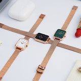 Daniel Wellington Quadro Melrose DW00100431 Women's Watch – White Dial with Gold Mesh Strap