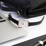 Daniel Wellington DW00100434 Quadro Women's Watch – White Dial & Black Leather Strap