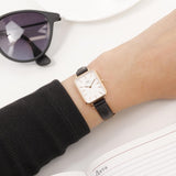 Daniel Wellington DW00100434 Quadro Women's Watch – White Dial & Black Leather Strap