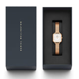 Daniel Wellington DW00100517 Quadro Studio Women's Watch – White Dial & Rose Gold Mesh Strap