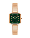 Daniel Wellington Quadro Studio Green Dial Rose Gold Mesh Strap Watch For Women - DW00100520