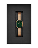 Daniel Wellington DW00100520 Quadro Studio Women's Watch – Green Dial & Rose Gold Mesh Strap