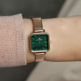 Daniel Wellington DW00100520 Quadro Studio Women's Watch – Green Dial & Rose Gold Mesh Strap