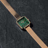 Daniel Wellington DW00100520 Quadro Studio Women's Watch – Green Dial & Rose Gold Mesh Strap