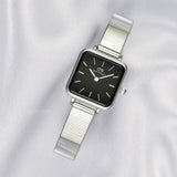 Daniel Wellington DW00100522 Quadro Studio Women's Watch – Black Dial & Silver Mesh Strap