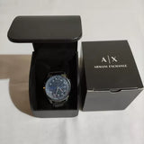 Armani Exchange Hampton AX2411 Men's Quartz Watch – Blue Dial Paired with Black Leather Strap