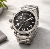 Nixon 51-30 Chrono Black Dial Silver Steel Strap Watch for Men - A083-000