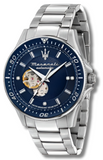 Maserati R8823140007 SFIDA Automatic Skeleton Men's Watch – Blue Dial & Silver Steel Strap