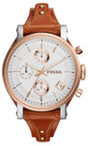 Fossil ES3837 Boyfriend Chronograph Women's Watch – White Dial & Brown Leather Strap