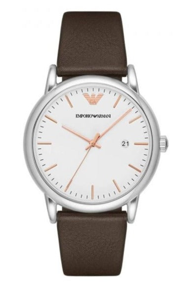 Emporio Armani Herren White Dial Brown Leather Strap Watch For Men - AR11103