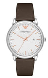Emporio Armani AR11103 Men's Watch – White Dial & Brown Leather Strap